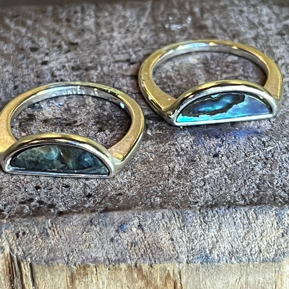 Two Rings Become One. Abalone shell Lucky Brand silver tone rings